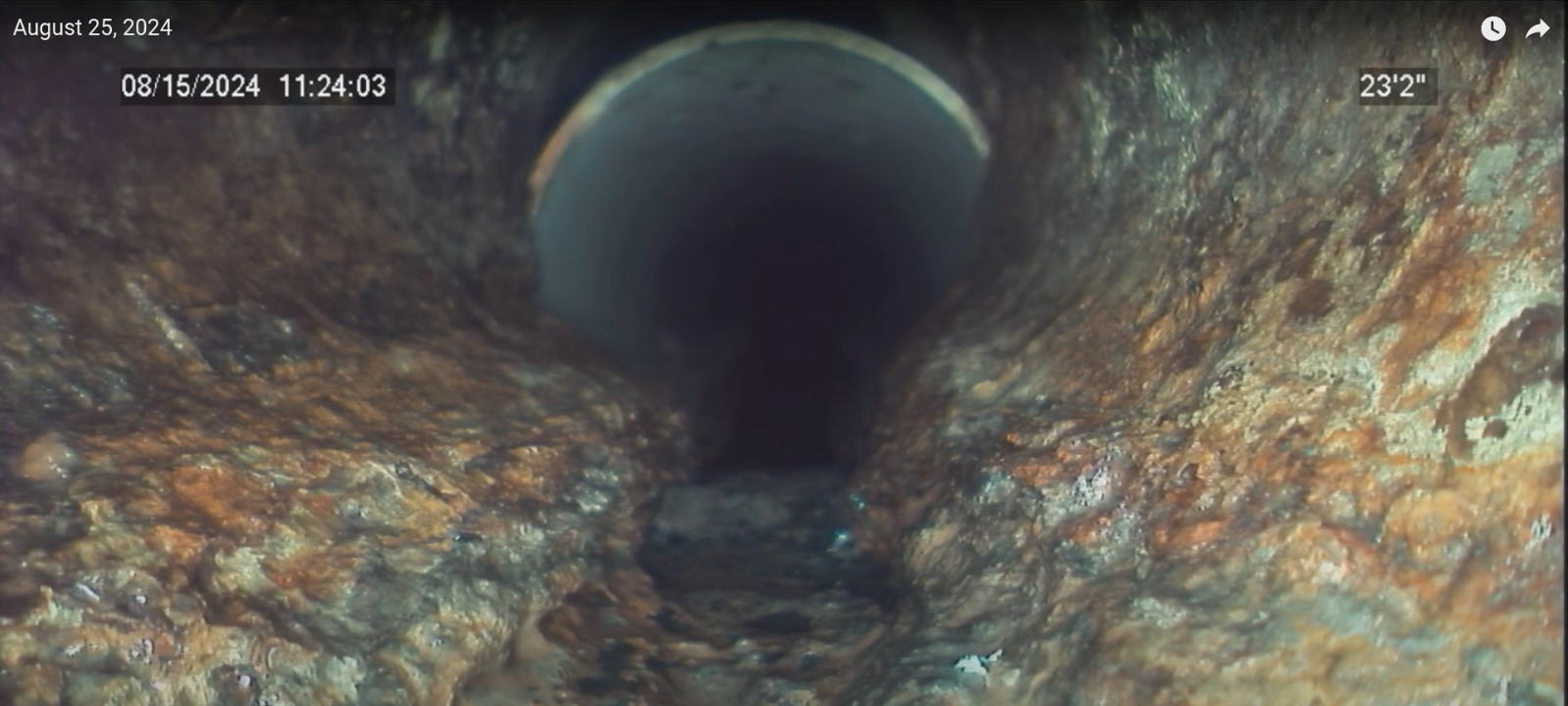 Cast iron sewer line before repair